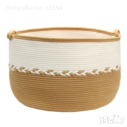 Голяма памучна кошница за пране XXL Сгъваема Пераема С дръжки 50×50×33 см – Жълто/Бяло, снимка 5 - Кошници и панери за дома - 55965052