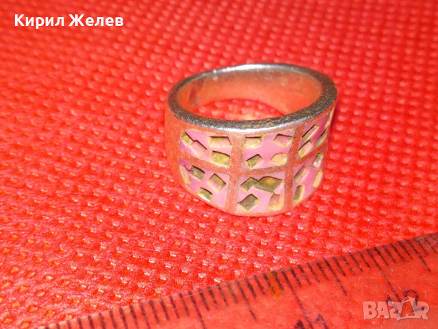 СТАР АНГЛИЙСКИ СРЕБЪРЕН ПРЪСТЕН СТЕРЛИНГОВО СРЕБРО 925 с РЪЧНО РЕЗБОВАН РОЗОВ СЕДЕФ 43768, снимка 11 - Антикварни и старинни предмети - 44613396