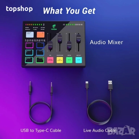 Нов, тестван TONOR RGB аудио миксер с Pro предусилвател, 6.5 мм и XLR канал, поддръжка за инструмент