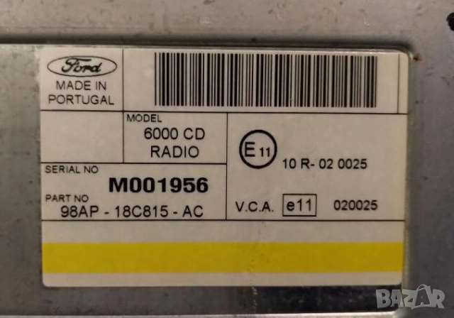 Ford 6000CD Оригинално радио/CD (Focus, Transit), снимка 4 - Аксесоари и консумативи - 53065795
