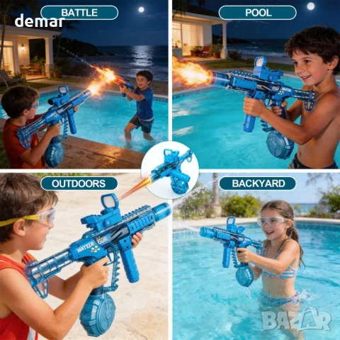 Автоматичен електрически воден пистолет с LED светлини, ултра дълъг обхват, голям капацитет (син), снимка 9 - Електрически играчки - 54055118