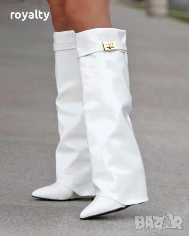 Ботуши на платформа - бял лак