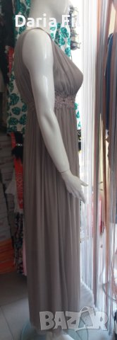 СТИЛНА дълга рокля в бежов цвят с дантела под бюста, снимка 2 - Рокли - 40454015