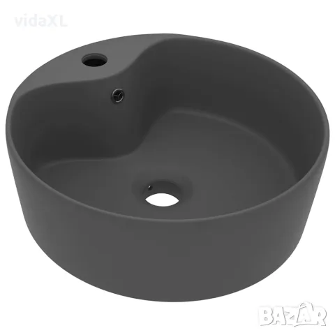 vidaXL Луксозна мивка с преливник тъмносив мат 36x13 см керамика