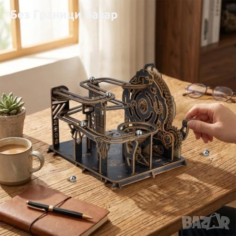 Нов Механичен 3D Дървен Пъзел 88 Части 6 Стоманени Топчета DIY Модел За Възрастни, снимка 4 - Други - 54344312