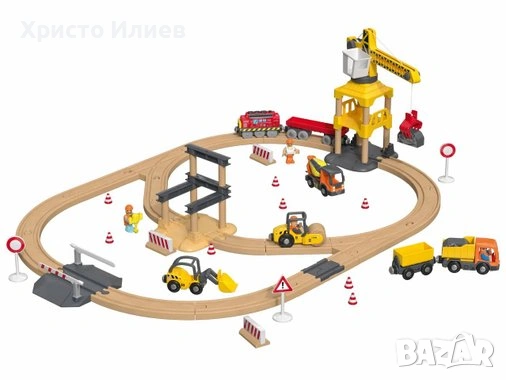 Дървена железница влак с дървени релси строителна площадка за железопътна линия