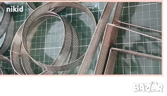 триъгълен метален перфориран ринг Микроперфориран дупки тарт тесто кошнички тарталети Tarte Ring пай, снимка 4 - Форми - 48339843