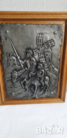 Релефна метална картина на Дон Кихот и Санчо Панса, снимка 4 - Антикварни и старинни предмети - 54092144