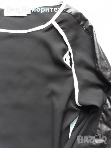 Черна луксозна риза официална с дълъг ръкав и бяла гарнитура+ кожен елемент на ръкава ,много стилна , снимка 3 - Ризи - 37416831
