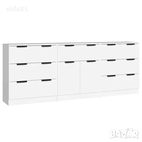 vidaXL Бюфет от 3 части, бял, инженерно дърво