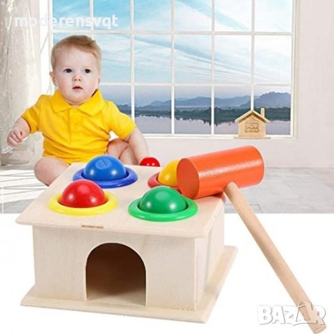 Детска дървена играчка с чук и топчета, снимка 2 - Образователни игри - 40513310