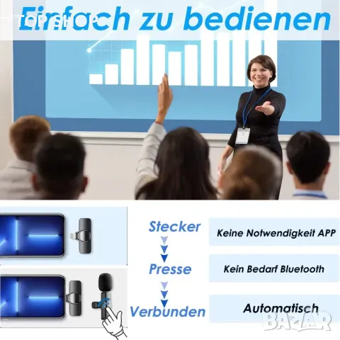 WHJC Lavalier безжичен микрофон за iPhone/iPad/Android/лаптоп/Plug-Play/щипка/шумопотискане, снимка 2 - Микрофони - 49308610