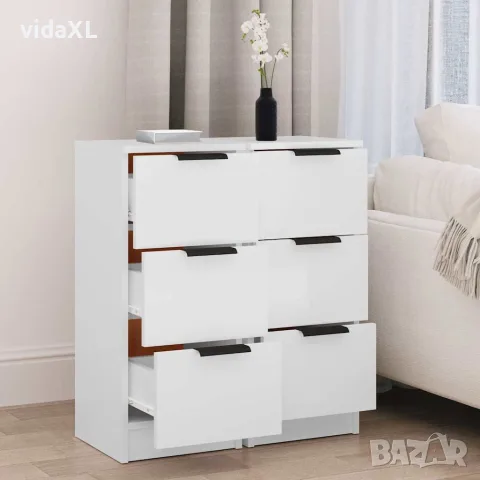 vidaXL Сайдборди, 2 бр, бели, 30x30x70 см, инженерно дърво, снимка 3 - Бюфети - 56148034