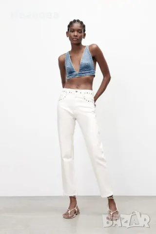 ZARA бели дънки от платен деним, снимка 5 - Дънки - 56041563