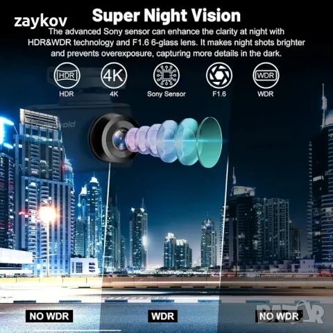 4K предна и задна камера за табло, камера на таблото с 5G WiFi GPS, снимка 4 - IP камери - 49230002