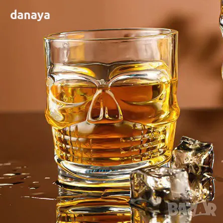 5585 Комплект от 6 броя стъклени чаши Череп, 290 мл, снимка 2 - Чаши - 48555393