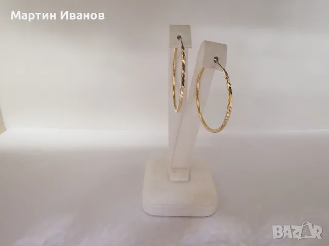 Златни обеци халки гравирани 1, снимка 4 - Обеци - 49648905