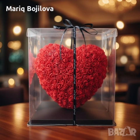 Декоративно сърце от изкуствени рози в подаръчна кутия, снимка 4 - Декорация за дома - 53047941