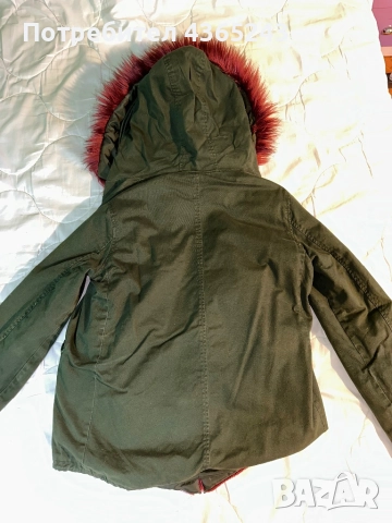 Дамско зимно яке с качулка и червен Пух размер XL, снимка 4 - Якета - 52574915