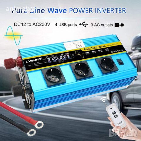 ANIMABG Силов инвертор с чиста синусоида 5kW DC 12V/24V към AC, 220V 230V, снимка 5 - Друга електроника - 37987858