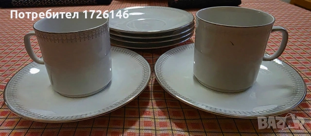 Порцеланови сет 2 бр. и чинийки 4 бр. със сребърен кант на Winterling Kirchenlamitz Bavaria Germany , снимка 2 - Сервизи - 54043725