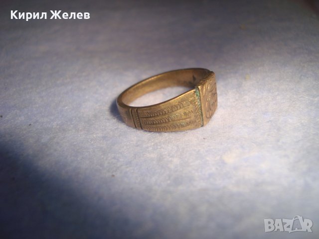 СТАРИНЕН ПОЗЛАТЕН БРОНЗОВ АРТ ДЕКО МАЙСТОРСКИ ПРЪСТЕН УНИКАТ с БУКВА - Е - РЪЧНО ОРНАМЕНТИРАН 28412, снимка 6 - Антикварни и старинни предмети - 37395552