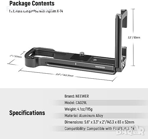 Нова алуминиева разтегателна скоба, съвместима с фотоапарат Fujifilm X-T4, снимка 5 - Чанти, стативи, аксесоари - 42255513