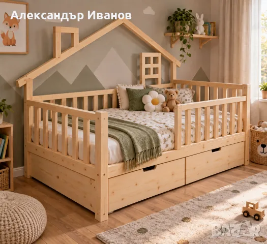 Детско Монтесори легло / легло-къщичка по поръчка / Масивно дърво , снимка 2 - Мебели за детската стая - 56188807