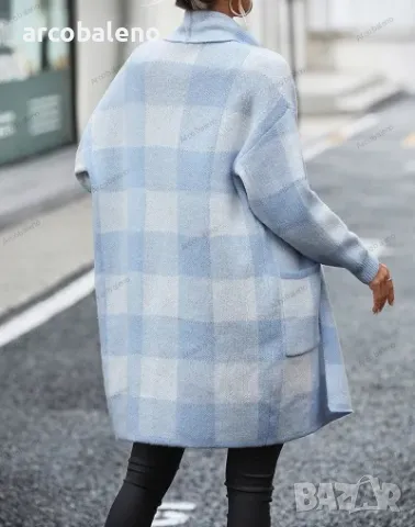 Широка дамска карирана плетена жилетка с цветни блокове, 4цвята , снимка 8 - Жилетки - 47654591