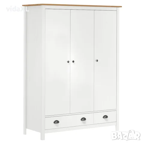 vidaXL Гардероб с 3 врати Hill бял 127x50x170 см борово дърво масив