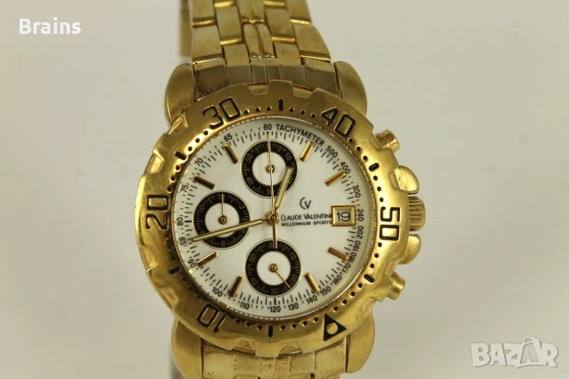 Мъжки Позлатен Кварцов Часовник CLAUDE VALENTINI Chronograph, снимка 4 - Мъжки - 50535188