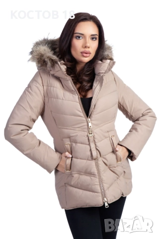 Дамско зимно шушляково яке – 4252 качулка с естествен пух цвят, снимка 4 - Якета - 52500675