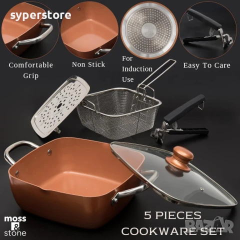 Дълбок тиган за готвене, касерола Digital One SP01082, 5 части, незалепващо покритие, индукционно дъ, снимка 2 - Съдове за готвене - 50455230