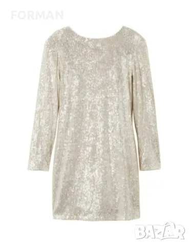 Рокля с леко отворен гръб, цялата в пайети в цвят шампанско, снимка 7 - Рокли - 48093846