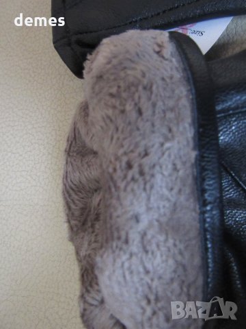 Черни дамски кожени ръкавици с подплата от естествена кожа, нови, снимка 4 - Ръкавици - 31594407