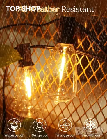 Външни парти лампички светлини с дистанционно управление 30м димируеми 37+2 LED крушки украса сватба, снимка 6 - Лед осветление - 49049763