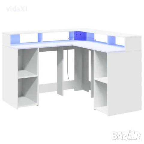 vidaXL Бюро с LED осветление, бяло, 130x130x91 см, инженерно дърво, снимка 5 - Бюра - 56147019