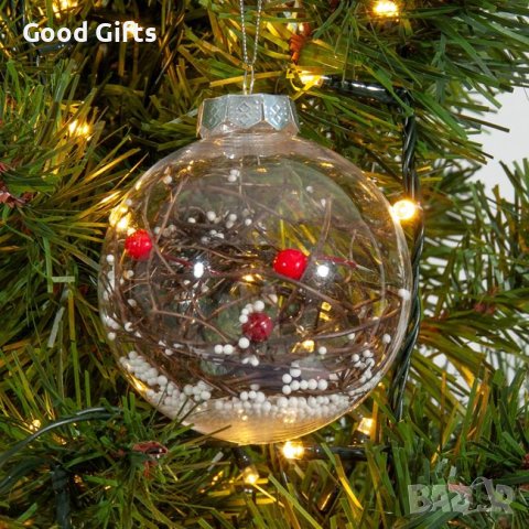 6 броя Прозрачна Топка за украшение за коледна елха, Клонче и сняг