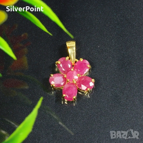 Сребърна висулка с натурални Рубини от Бирма и сертификат 