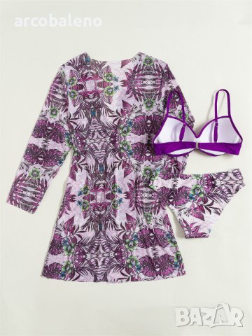 Дамски щампован бански костюм от три части с мрежесто наметало, 2цвята, снимка 4 - Бански костюми - 40547612