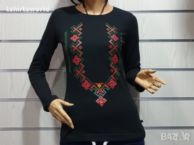 Нова дамска блуза с дълъг ръкав с трансферен печат Шевица, Етно мотив, България, снимка 4 - Блузи с дълъг ръкав и пуловери - 30655594