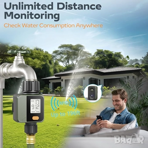 Diivoo 2бр. Интелигентен градински водомер с Wi-Fi хъб, 4 режима на измерване, снимка 2 - Напояване - 50910718