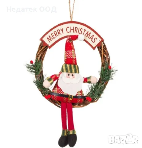 Коледен, Декоративен, Венец, Дядо Коледа, Червен, 20 см