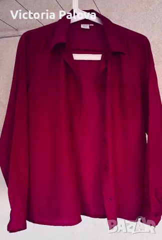 Малинова риза TAFT 100% коприна, снимка 2 - Ризи - 47745378