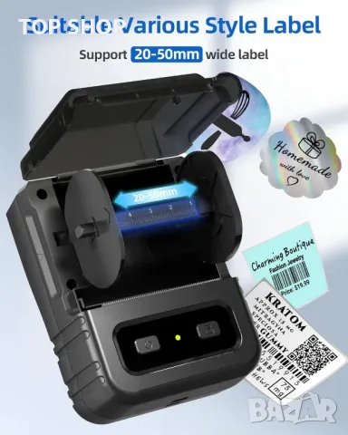 Itari M102 Bluetooth преносим термичен принтер за етикети, 20-50 мм, снимка 5 - Принтери, копири, скенери - 49511634