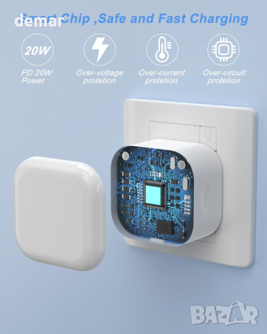 2 броя USB C щепсел за бързо зареждане 20W сгъваем адаптерза iPhone 14/13/12/11/X,iPad, AirPods Pro, снимка 5 - Аксесоари за Apple - 44913625
