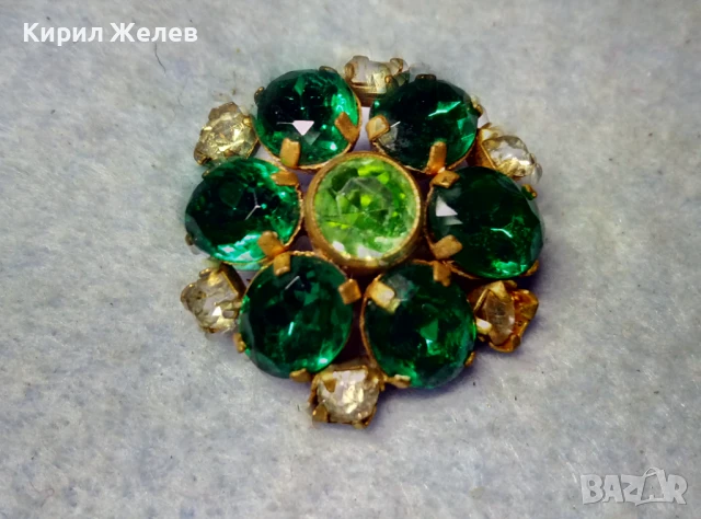 СТАРА ПОЗЛАТЕНА МЕДНА СКЪПОЦЕННА БРОШКА с ИСКРЯЩИ КАМЪНИ ОЛИВИН и ЦИРКОН 50200, снимка 4 - Антикварни и старинни предмети - 51280192