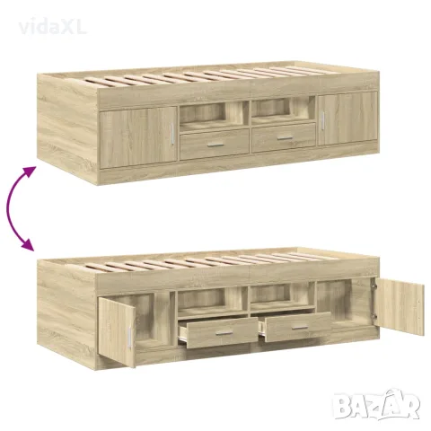 vidaXL Дневно легло с чекмеджета, без матрак, сонома дъб, 100x200 см, снимка 7 - Спални и легла - 56146861
