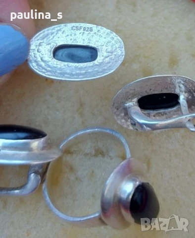 Два броя / Винтидж сребърен комплект с Пейзажен яспис и оникс / проба 925 , снимка 14 - Бижутерийни комплекти - 38291520