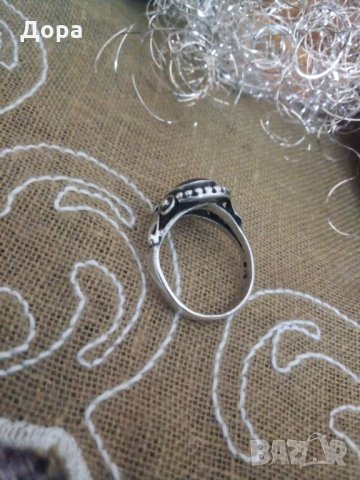 Старинен сребърен с кехлибар пръстен, снимка 5 - Пръстени - 25959004
